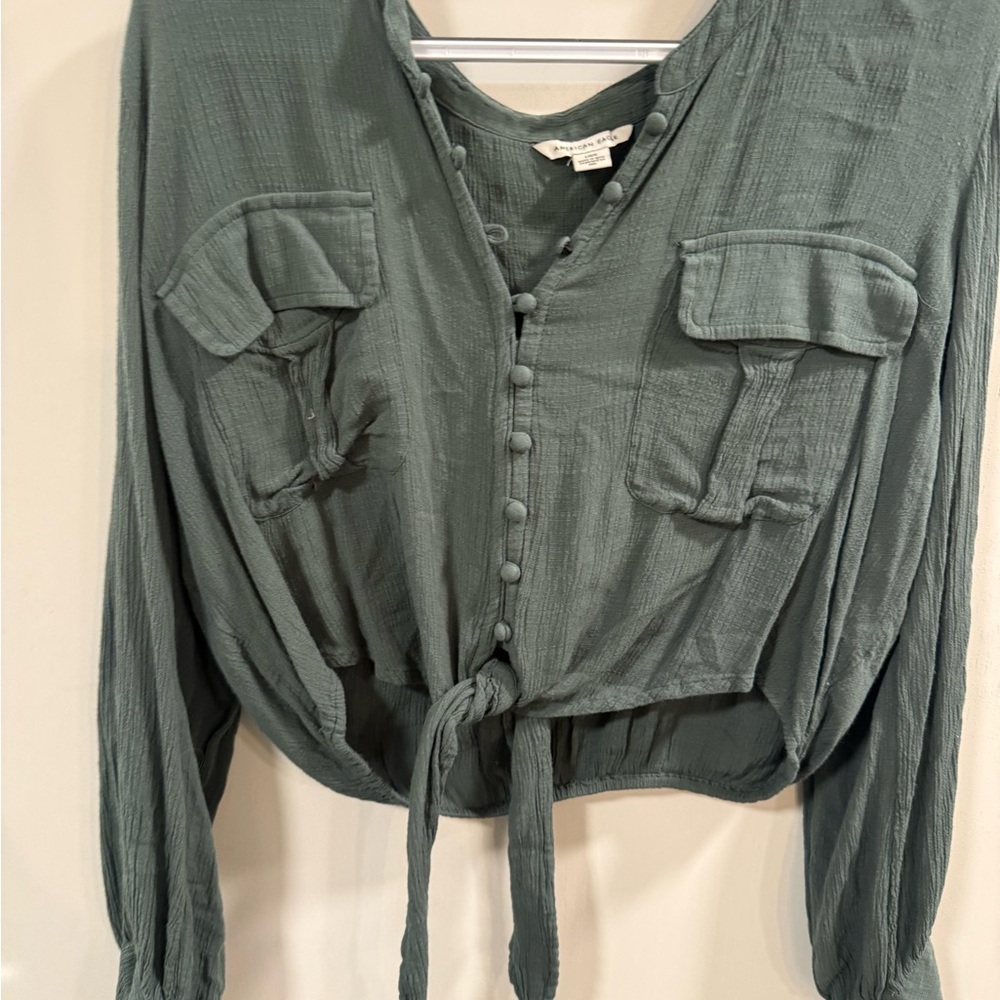 American Eagle Outfitters Sage Button-Up Blouse